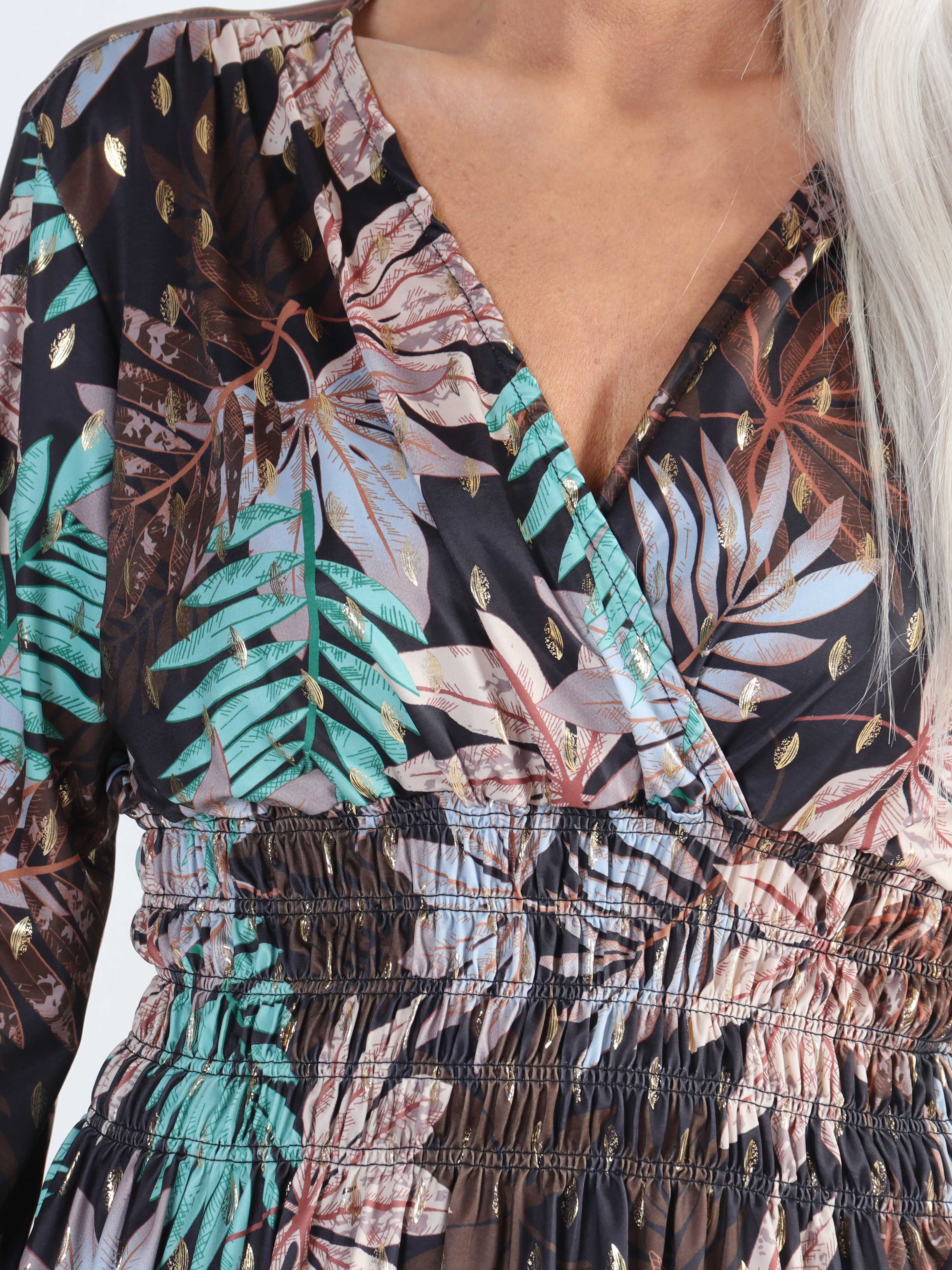 Pams Leaf Shirt L/S - Elastisk plus size bluse i krølfrit stof